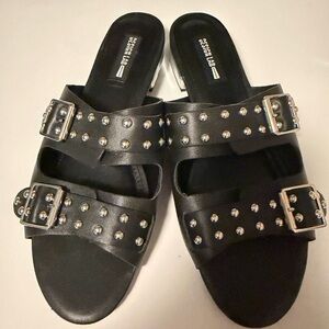Lord & Taylor Black Studded Double-Buckle Slide sandals size 10 women’s
